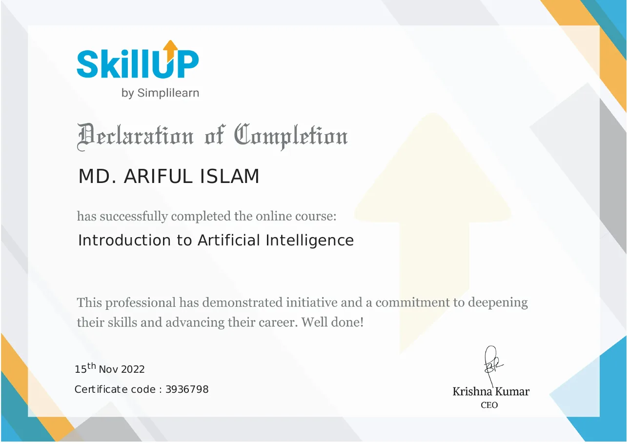 Introduction to Artificial Intelligence certificate